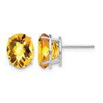 14k White Gold 10x Oval Checker-cut Citrine Post Earrings