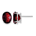 14k White Gold 10x Oval Checker-cut Garnet Post Earrings