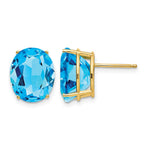 14k 12x Oval Blue Topaz Post Earrings