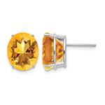 14k White Gold 12x Oval Citrine Post Earrings