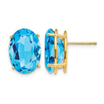 14k 14x Oval Blue Topaz Post Earrings