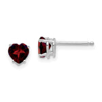 14k White Gold Heart Garnet Earrings