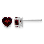 14k White Gold Heart Garnet Post Earrings