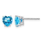 14k White Gold Heart Blue Topaz Post Earrings
