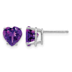 14k White Gold Heart Amethyst Post Earrings