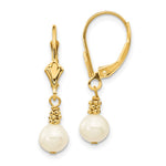 14k 5- White Semi-round Freshwater Cultured Pearl Dangle Leverback Earrings