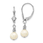 14k White Gold 5- White Semi-round Freshwater Cultured Pearl Dangle Leverback Earrings