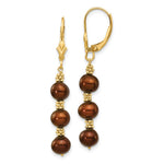14k 5- Brown Semi-round Freshwater Cultured Pearl Dangle Leverback Earrings