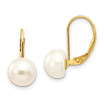 14K 8- White Button Freshwater Cultured Pearl Leverback Earrings