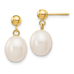 14k 8- White Rice Freshwater Cultured Pearl Post Dangle Earrings