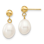 14k 7- White Rice Freshwater Cultured Pearl Post Dangle Earrings