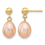 14k 7- Pink Rice Freshwater Cultured Pearl Dangle Post Earrings