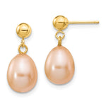 14k 8- Pink Rice Freshwater Cultured Pearl Post Dangle Earrings