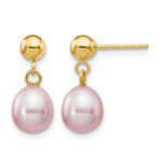 14k 6- Purple Rice Freshwater Cultured Pearl Dangle Post Earrings