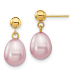 14k 7- Purple Rice Freshwater Cultured Pearl Post Dangle Earrings