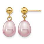 14k 7- Purple Rice Freshwater Cultured Pearl Dangle Post Earrings