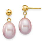 14k 8- Purple Rice Freshwater Cultured Pearl Post Dangle Earrings