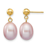 14k 8- Purple Rice Freshwater Cultured Pearl Dangle Post Earrings