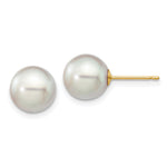 14k 8- Grey Round Akoya Saltwater Cultured Pearl Post Earrings