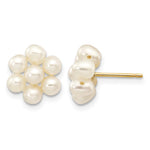 14k 3- White Egg-shape Freshwater Cultured Pearl Flower Post Earrings