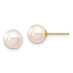 14k 7- White Round Akoya Saltwater Cultured Pearl Stud Post Earrings