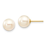 14k 8- White Round Akoya Saltwater Cultured Pearl Stud Post Earrings