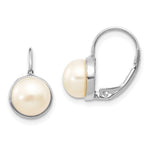 14k White Gold 6- White Button Freshwater Cultured Pearl Leverback Earrings