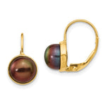 14K 6- Black Button Freshwater Cultured Pearl Leverback Earrings