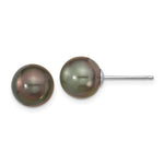 14k White Gold 9- Black Round Tahitian Saltwater Cultured Pearl Post Earrings