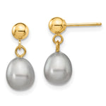 14k 6- Grey Rice Freshwater Cultured Pearl Post Dangle Earrings