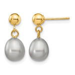 14k 6- Grey Rice Freshwater Cultured Pearl Dangle Post Earrings
