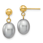 14k 7- Grey Rice Freshwater Cultured Pearl Post Dangle Earrings