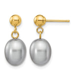 14k 7- Grey Rice Freshwater Cultured Pearl Dangle Post Earrings