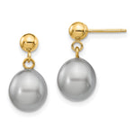 14k 8- Grey Rice Freshwater Cultured Pearl Post Dangle Earrings