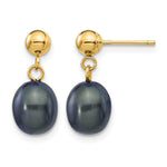 14k 7- Black Rice Freshwater Cultured Pearl Dangle Post Earrings