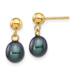 14k 6- Black Rice Freshwater Cultured Pearl Post Dangle Earrings