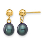 14k 6- Black Rice Freshwater Cultured Pearl Dangle Post Earrings