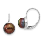 14k White Gold 6- Black Button Freshwater Cultured Pearl Leverback Earrings