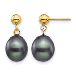 14k 8- Black Rice Freshwater Cultured Pearl Dangle Post Earrings