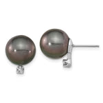14k White Gold 10- Black Round Tahitian Saltwater Cultured Pearl and .10 Carat Diamond Post Earring