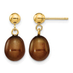 14k 7- Brown Rice Freshwater Cultured Pearl Dangle Post Earrings