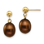 14k 8- Brown Freshwater Cultured Pearl Post Dangle Earrings