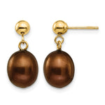 14k 8- Brown Rice Freshwater Cultured Pearl Dangle Post Earrings