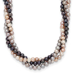 14k White Gold 6- Multicolor Near-Round Freshwater Cultured Pearl 3-Strand Necklace