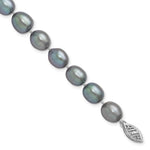 14k White Gold 8- Grey Rice Freshwater Cultured Pearl Bracelet