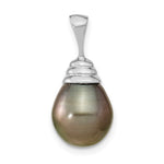 14k White Gold 10- Black Teardrop Tahitian Saltwater Cultured Pearl Pendant