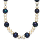 14k White Gold Black and White Semi-Round Freshwater Cultured and Mirror Bead Necklace