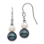 14k White Gold 6- Black and White Semi-round Freshwater Cultured Pearl Graduated Dangle Earrings
