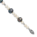 14k White Gold Black and White Semi-Round Freshwater Cultured and Mirror Bead Bracelet