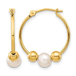 14K 5- White Semi-round Freshwater Cultured Pearl and Beads Polished Hoop Earring